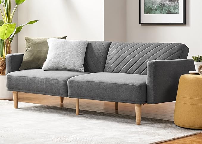mopio 76.8" Futon Sofa Bed, Small Couch, Sleeper, Loveseat, Mid Century Modern Futon Couch, Sofa Cama, Couches for Living Room (Dark Gray Fabric)