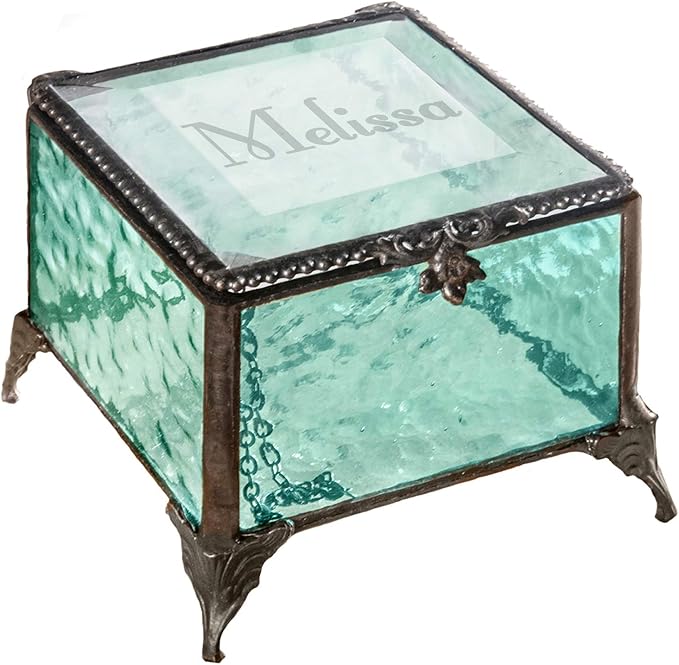 Personalized Engraved Jewelry Box Decorative Vanity Display Stained Glass Keepsake - J Devlin Box EB217-1 (Windsor Blue)