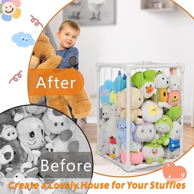Stuffed Animal Storage Zoo Holder, PVC Stuffy Toy Organizer, 30'' Vertical Plush Organizer, Stuffed Animals Cage for Nursery and Playroom