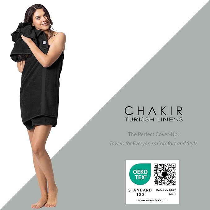 Chakir Turkish Linens | Hotel & Spa Quality 100% Cotton Premium Turkish Towels | Soft & Absorbent (4-Piece Washcloths, Black)
