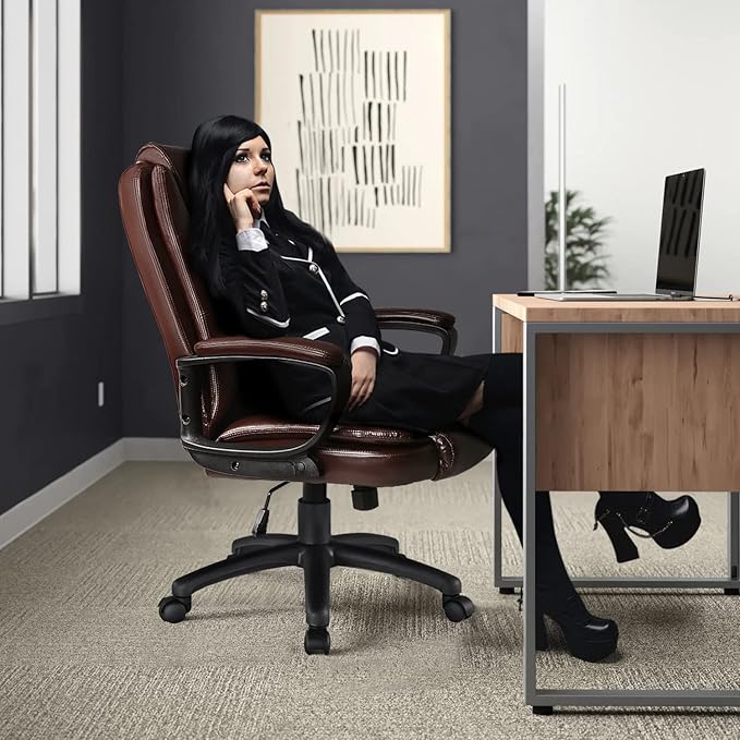 OFIKA Home Office Chair, 400LBS Big and Tall Chair Heavy Duty Design, Ergonomic High Back Cushion Lumbar Back Support, Computer Desk Chair, Adjustable Executive Leather Chair with Armrest