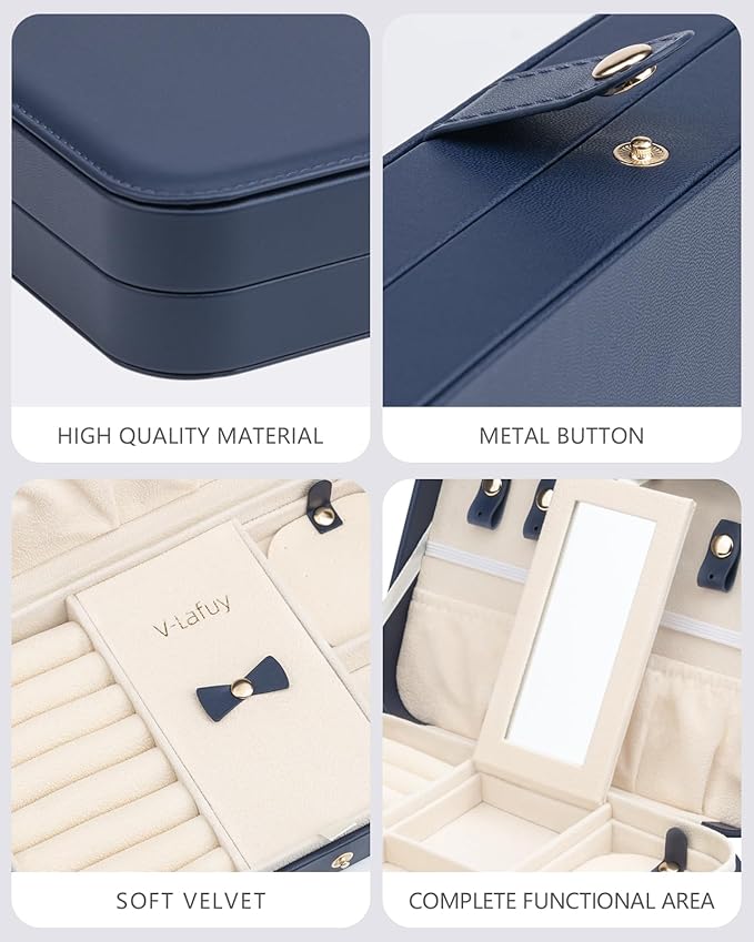Travel Jewelry Case, Jewelry Box Small PU Leather Portable, Jewelry Travel Case for Rings Earrings Necklaces Bracelets Watch, Navy A