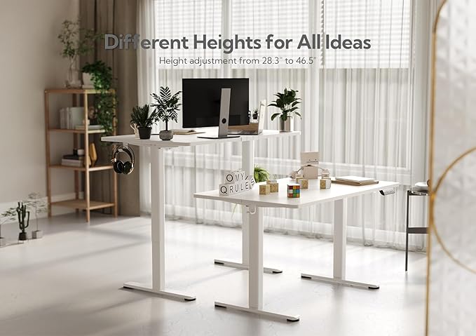 Claiks Electric Standing Desk, Adjustable Height Stand up Desk, 55x24 Inches Sit Stand Home Office Desk with Splice Board, White Frame/White Top