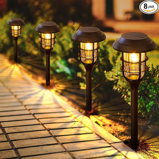 LETMY Solar Pathway Lights Outdoor, 8 Pack Bright Solar Lights Outdoor, IP65 Waterproof Auto On/Off Solar Garden Lights Solar Powered Landscape Lighting for Yard Patio Walkway Driveway