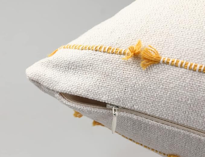 Long Lumbar Throw Pillow Cover 14x36,Stripe Pattern Cotton Yellow Boho Extra Long Decorative Pillow Cover Pillow Case Cushion Cover for Bed Sofa Couch Farmhouse,Skinny Modern Accent