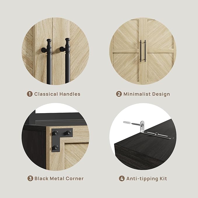 SICOTAS Tall Bookshelf with Storage Cabinet - Modern Book Shelf with Doors and Shelves, 5 Tier Bookcase with Metal Frame Industrial Large Book Case for Home Office, Living Room, 75 Inch, Sand Beige