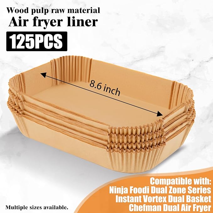 Air Fryer Disposable Paper Liners for Ninja Foodi DZ201 DZ401 FG551, 125 Pcs Rectanglar Parchment Cooking Oil-proof Liner for Airfryer, Microwave Oven, Frying Pan, Fryers Filters Sheets Baking Basket