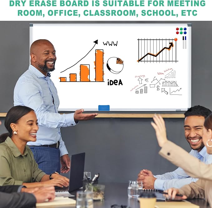 H-Qprobd Dry Erase White Board for Wall 6' x 3' Large Magnetic Whiteboard 72"x36" Aluminum Presentation Whiteboard with Long Pen Tray, 6 Markers, 2 Erasers &12 Magnets