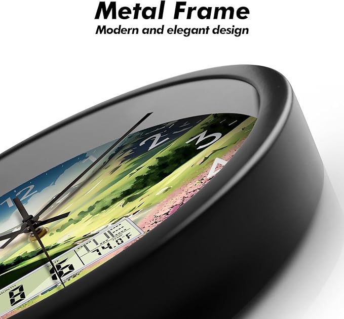 Digital Large Display Silent Wall Clock with Temperature Date Mountain Flowers Modern Non-ticking Battery Operated Mount Clocks Bathroom Kitchen Clock Farmhouse Living Room Office Decor 14 Inch