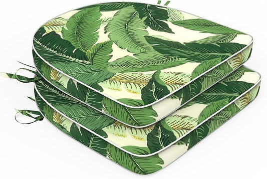 Set of 2 Outdoor Chair Cushions 19"x19"x2",Water Repellent Patio Seat Cushion with Ties and Removable Covers,Dining Chair Cushions for Indoor Kitchen and Patio Furniture,Swaying Palms Green