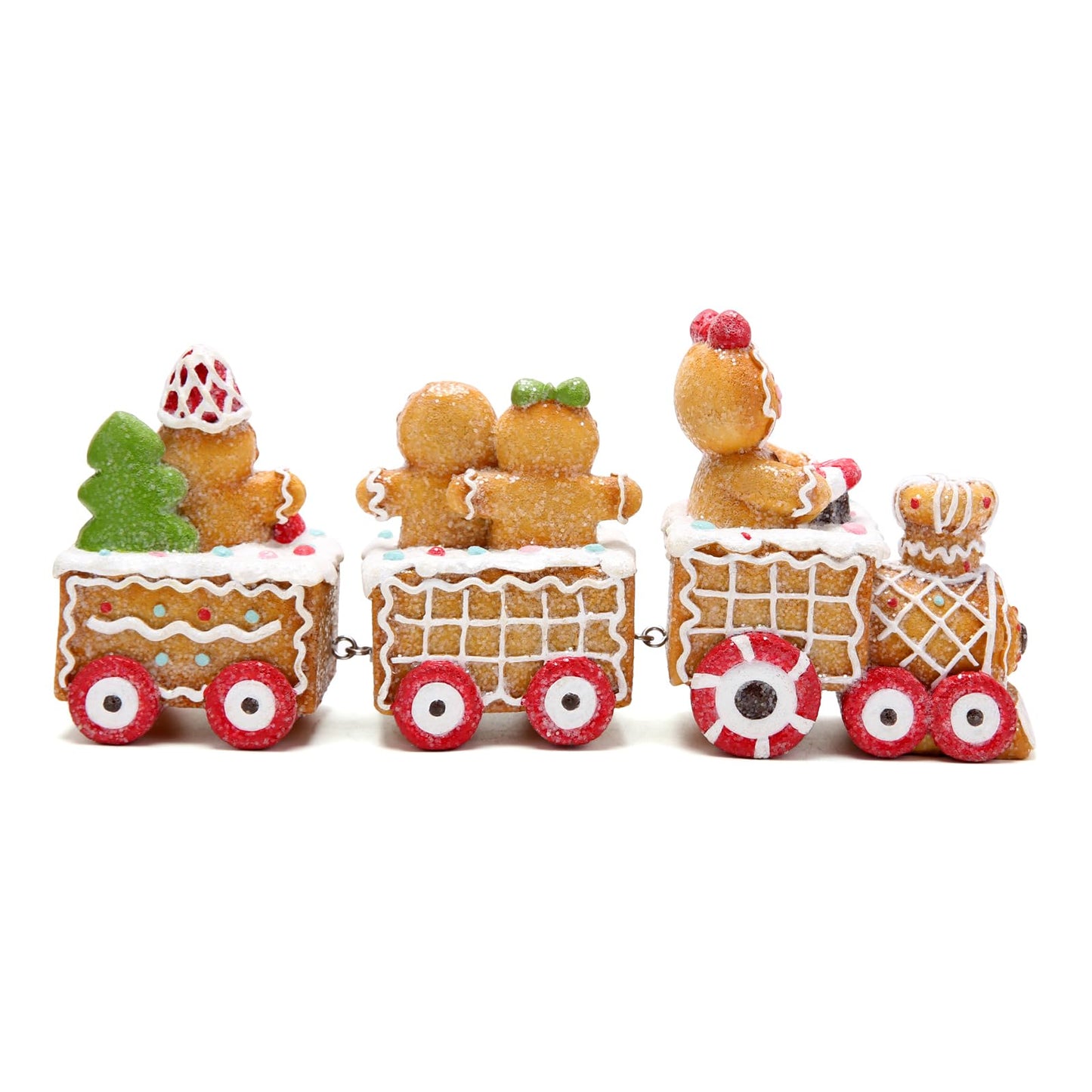 Hodao 9.25” Length Christmas Gingerbread Man Train Decorations Xmas Train Figurines Winter Decor Handmade Polyresin Gingerbread Man Figurines for Xmas Decor Gift - Christmas Party Home Decor