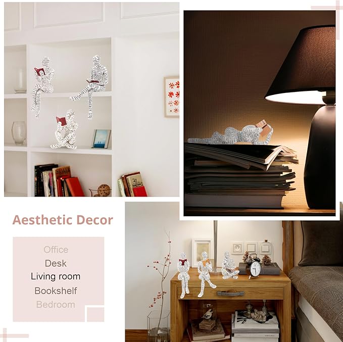 puthiac Living Room Shelf Decor - Reading Woman Figurine Sculpture Thinker Statue - Modern Abstract Home Decor for Living Room, Office, Bedroom - Elegant and Aesthetic Decoration Statue 05