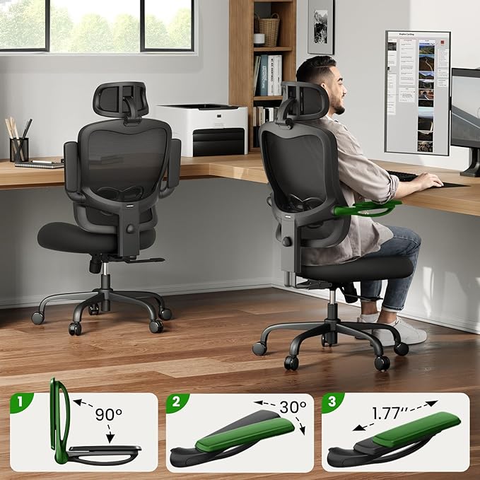 Ergonomic Office Chair Big and Tall - 6'5" Tall Max, 350Lbs Capacity Computer Desk Chairs Over 10 Hours Comfortable, with Adjustable Mesh High Back, Lumbar Support, 3D Headrest, Flip-up Arms