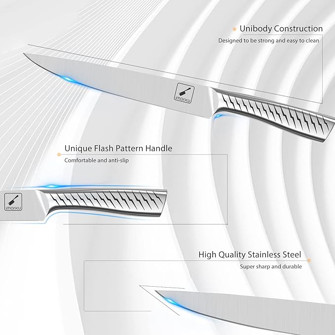 imarku Knife Set, 14PCS Knife Sets for kitchen with block, One-Piece Kitchen Knife Set with Built-in Sharpener, Stainless Steel Chef Knife Set with Lightning Stripes Handle, Dishwasher Safe(Wood)
