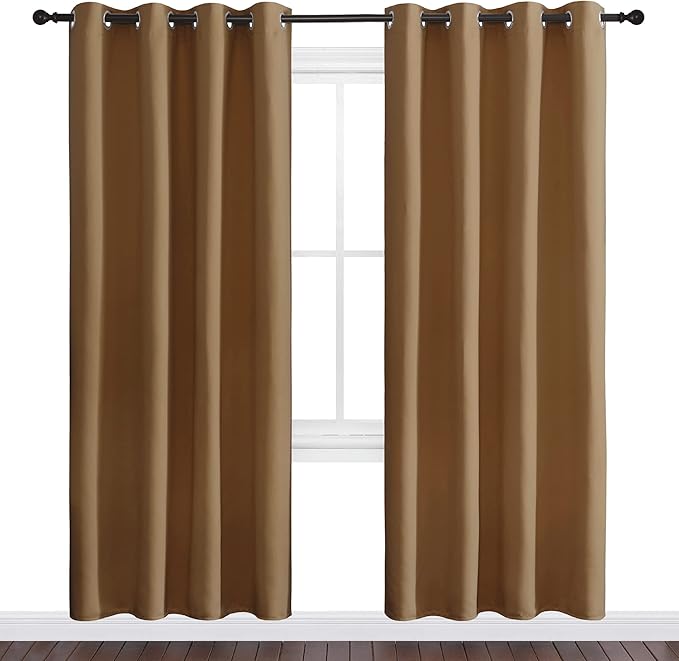 NICETOWN Sleek Blackout Curtains 78 inches Length for Windows, Noise Reducing and Block Draft Panels for Door Doorway Laundry Office Luxury Decor Theme (2 Panels, Gold Brown, W55 x L78 -Inch)