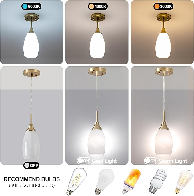 Mini Glass Pendant Light 4.72" with Handblown White Swirl Art Glass Hanging Light 1-Pack Oval Ceiling Hanging Light Fixture for Dining Room Kitchen Island Cafe Foyer Hallway