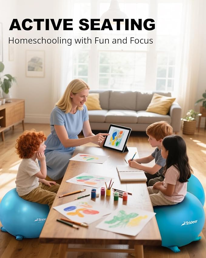 Trideer Flexible Seating for Classroom Elementary, Yoga Ball Chairs for Kids, Wobble Chair of School Supplies for Sensory Kids, Student Desk Chairs for Homeschool (Blue, 55cm)