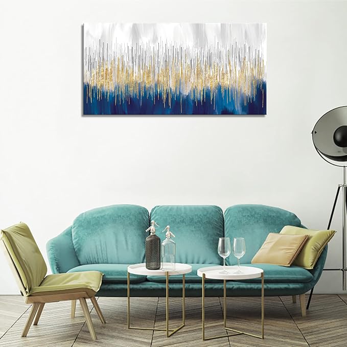 XXMWallArt FC3162 Abstract Wall Art Gold and Blue Canvas painting Artwork Painting Print for Living Room Bedroom Kitchen Home and Office Wall Decor