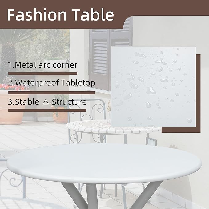 Shintenchi 3 Pieces Patio Bistro Sets, Outdoor Textilene Fabric Conversation Bistro Set, Textilene Fabric Front Porch Chairs Small Patio Furniture Set with Table for Lawn,Garden,Balcony (White)