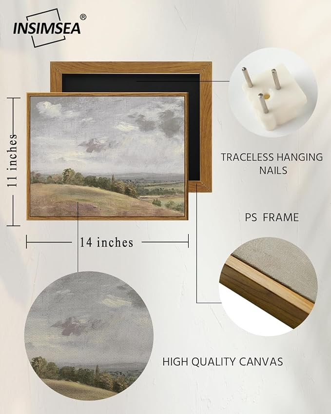 InSimSea Framed Canvas Wall Art Vintage Decor, Landscape Wall Art, Farmhouse Wall Art for Living Room, Rolling Hills Wall Painting Pictures for Bedroom Wall Decor, 11"x14"