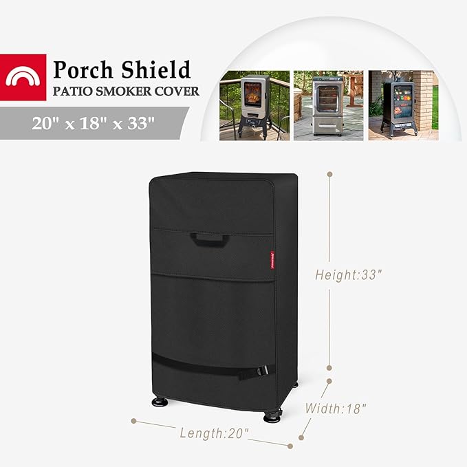 Porch Shield 30 Inch Electric Smoker Cover for Masterbuilt Smoker, Waterproof Heavy Duty Outdoor Smoker Grill Covers 20W x 18D x 33H inch, Black