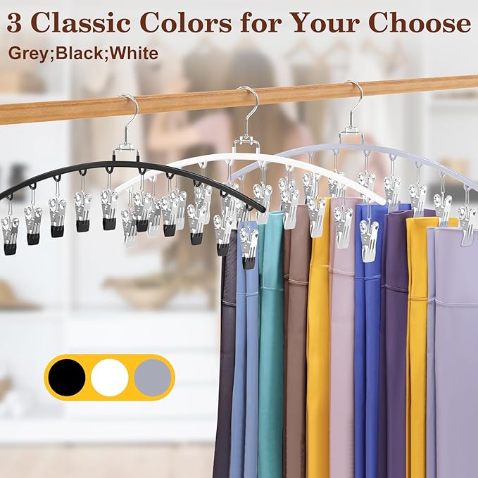 4 Pack Closet Organizers and Storage for Legging, Ginyoyo Metal Gym Clothes Legging Organizer w/40 Clips Holds 40 Leggings, Hangers Space Saving, Room Organization Essentials, Black