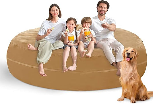 7FT Bean Bag Chair with Ultra Soft Velvet Cover Bean Bag Sofa with Memory Foam Bean Bag Chairs with Large Size Lazy Sofa for Dorm Office Living Room Bedroom Camel 7'