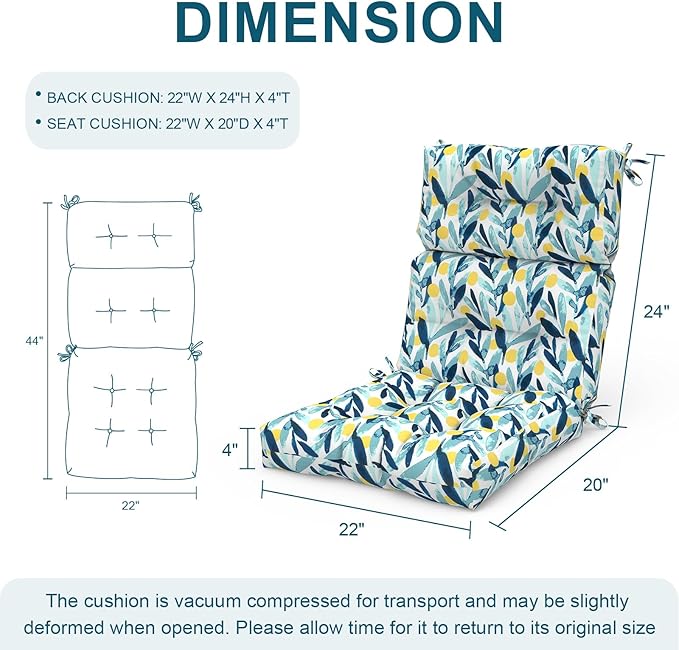 Set of 2 Outdoor High Back Chair Cushions 44"x 22",Water Repellent Rocking Seat Cushions Replacement, Seat/Back Chair Cushions for Patio,Porch,Balcony and Indoor - Leaves Multi