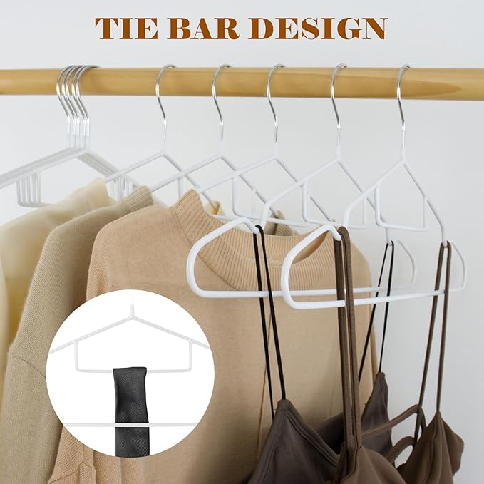 Clothes Hangers 20Pack,Black Metal Hangers with Tie Bar,Non-Slip Heavy Duty Hanger with Shoulder Notches for Dress and Camisole,Space-Saving Shirt Hanger（White）