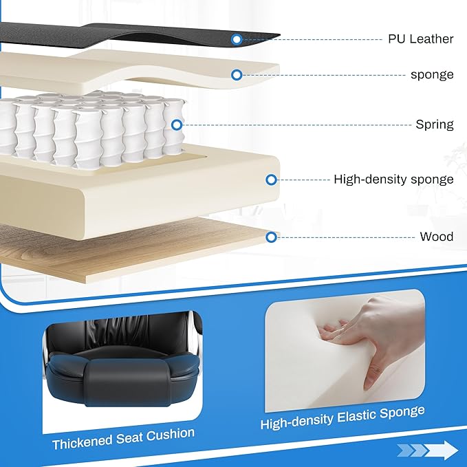 Furmax Leather High Back Office Chair Ergonomic Executive Office Chair Swivel Computer Desk Chair Lumbar Support Soft Cushioned Padded Arms (Black)