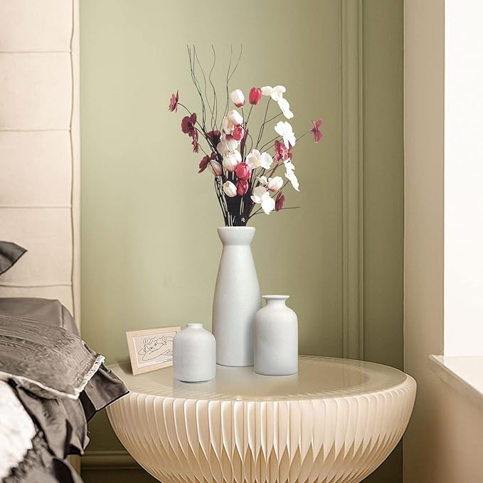 Ceramic Vases Set of 2-White Vase for Modern Home Decor, Flower Vases for Aesthetic Room Decor,Boho Decor Wedding Dinner Table Party Office Centerpiece Table Decorations (baise)