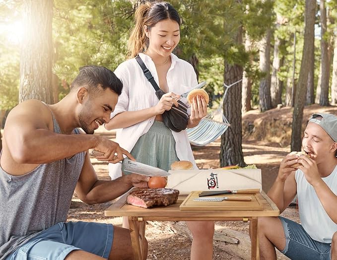 Chef Knife Set, 14pcs Japanese Kitchen Knife Set with Roll Bag, Pakkawood Handle, High Carbon Stainless Steel Professional Kitchen Knives for Camp Travel Outdoor Gift