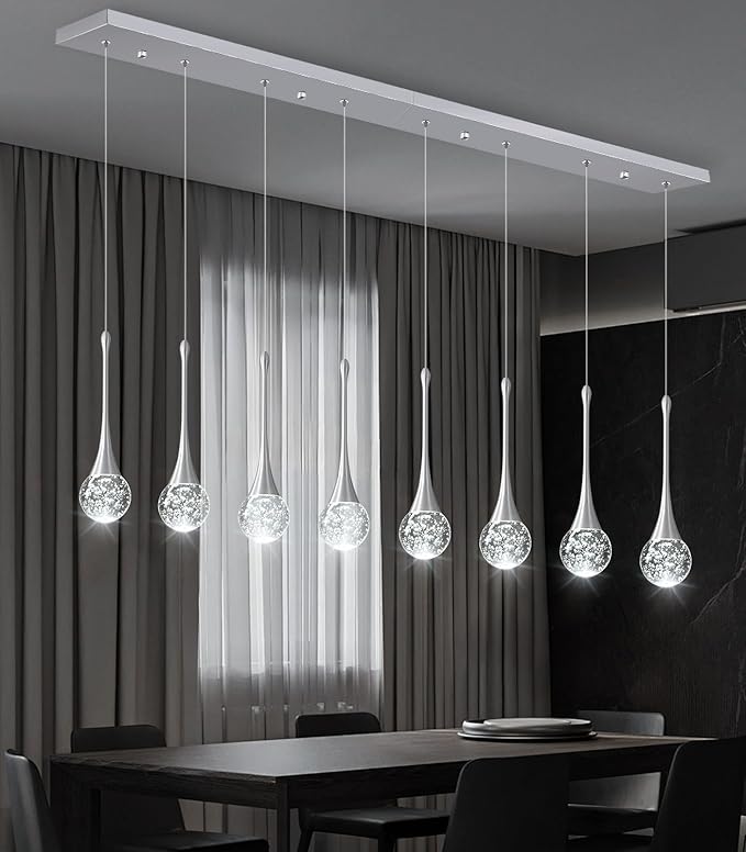 8 Light Modern Glam Crystal Rectangular Chandelier for High Ceiling LED Dimmable Ceiling Pendant Light Kitchen Island Staircase Foyer Enterway Living Room Chandelier Lighting Antique Silver