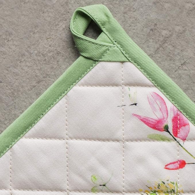 Maison d' Hermine Pot Holders 100% Cotton Heat Resistant Potholders 8" x 8" Hot Pads with Loop BBQ, Cooking, Baking, Grilling, Kitchen, Handling Hot Pans Spring/Summer (Pack of 1, Botanical Fresh)