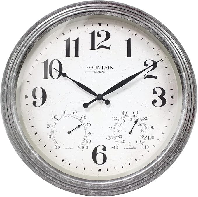 Maison in/Outdoor Clock with Thermometer, 2 in One Weather Station (Weather Thermometer/Wall Decoration) (Galvanized, 18 inch)