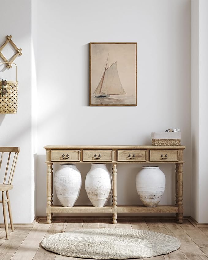 InSimSea Framed Wall Art for Living Room Coastal Wall Decor White Sailboat Seascape Watercolor Vintage Painting Beach Home Decor Boho Wall Pictures Farmhouse Art Prints Bathroom Office 12x16in