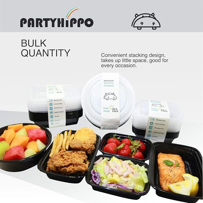 PARTYHIPPO Small Meal Prep Containers Single Lids, 12 OZ [25-Pack] Food Storage Bento BPA Free | Stackable | Reusable Lunch Boxes, Microwave/Dishwasher, Freezer Safe,Portion Control (12 OZ 25 pack)