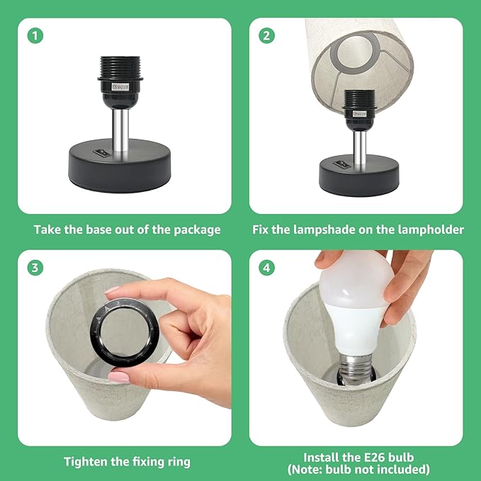 Small Bedside Lamp, Mini Minimalist Table Lamp with Round Flaxen Fabric Shade, 9 Inch Desk Reading Lamp for Bedroom, Living Room, Office, 1 Pack