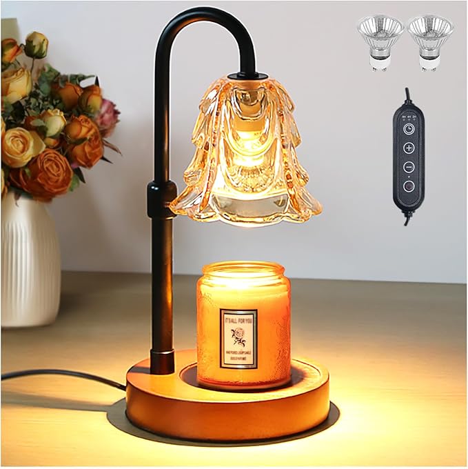 Candle Warmer Lamp with Timer Dimmer Adjustable Height for New Home House Bedroom Decor,Wax Melt Warmer with 2 Bulbs for Jar Candles, Gifts for Mom Women Friend Sister Mothers Day Birthday | Black