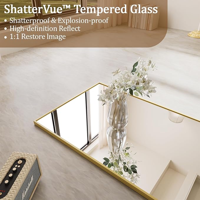 Koonmi 68"x22" Floor Mirror Full Length, Bedroom Floor Body Mirror with Stand, Gold Mirror, Leaning, Standing or Hanging Horizontally/Vertically