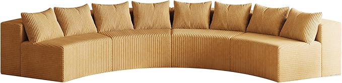 KEIKI Corduroy Curved Sectional Sofa, 4 Seater Symmetrical Modular Semi Circular Couch, Deep Seat Tufted Corner Sofa for Living Room, Lobby, Yellow
