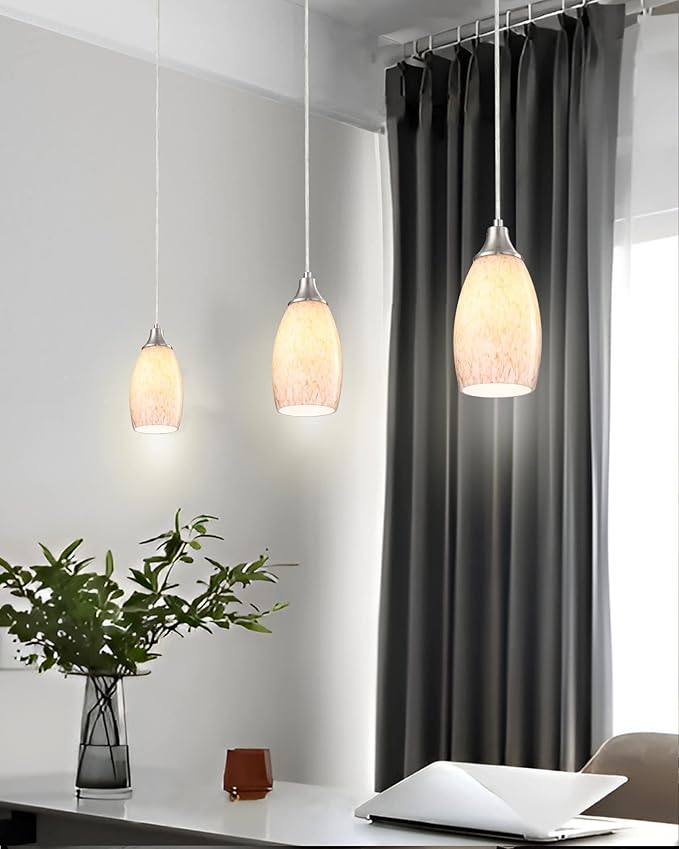 Milk Mini Glass Pendant Lights,Blown Art Glass Pendant Hanging Light Fixtures Kitchen Island Pendant Lamp Shade with Brushed Nickel Finish for Bar Counter,Hallway,Dining Room-3Pack