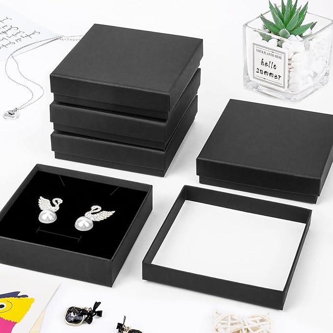 Small Jewelry Boxes, 20 Pack 3.5x3.5x1 Inch Jewelry Gift Boxes, Velvet Sponge Cardboard Gift Boxes for Jewelry Earrings Necklaces Bracelets(Black)
