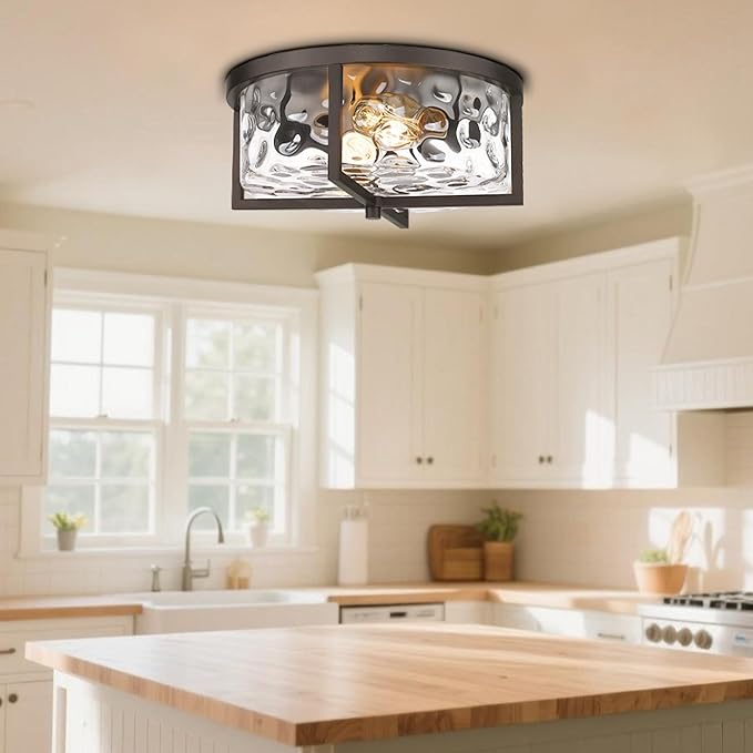 Kitchen Ceiling Light Fixtures, 13" Flush Mount Ceiling Light, Modern Close to Ceiling Light Fixtures, Hammered Glass Flush Ceiling Light Antique Ceiling Light for Kitchen,Dining Room,Hallway