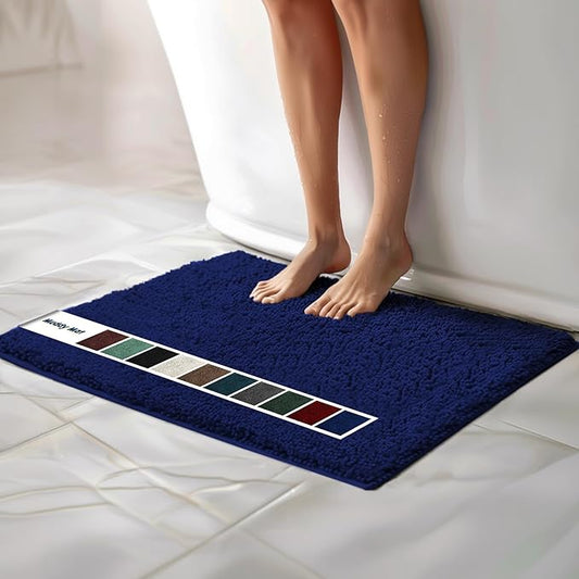 Muddy Mat Chenille Bathroom Rugs Quick Dry Microfiber Mats Non Slip Washable, Extra Thick, Soft and Highly Absorbent Bath Mats for Bathroom, Kitchen, and Shower Floor - Navy Blue Large 35"X24"