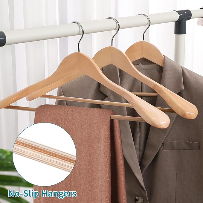 Solid Wood Suit Hangers, 10 Pack, Coat Hangers with Non Slip Trouser Bar, 360° Swivel Hook, Heavy Duty Wide Hangers for Suit, Coat, Jacket, Trousers, Pants,17.3" W x 9" H, Dark Walnut AWY0410N