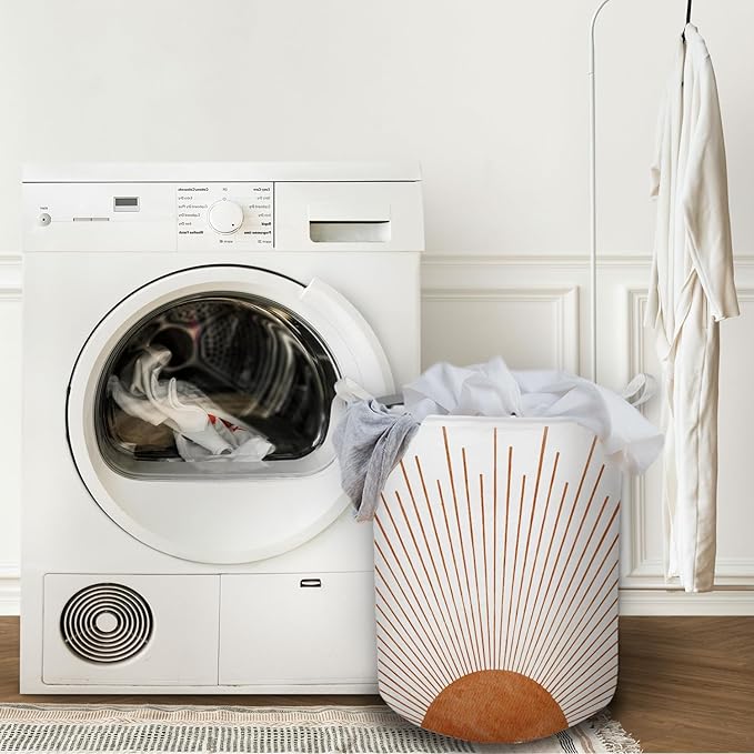 Boho Laundry Basket, Mid Century Modern Boho Terracotta Sun Sunshine Waterproof Collapsible Laundry Hamper Dirty Clothes Storage Toy Bin Organizer for Bathroom Bedroom Nursery Girls Kids Room