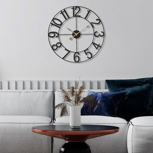 Sorbus 16-Inch Large Wall Clock – Decorative Black Metal Clock with Gold Hands – Silent, Battery Operated, Modern Wall Decor for Living Room, Kitchen, or Office – Great Gift for Housewarming or Office