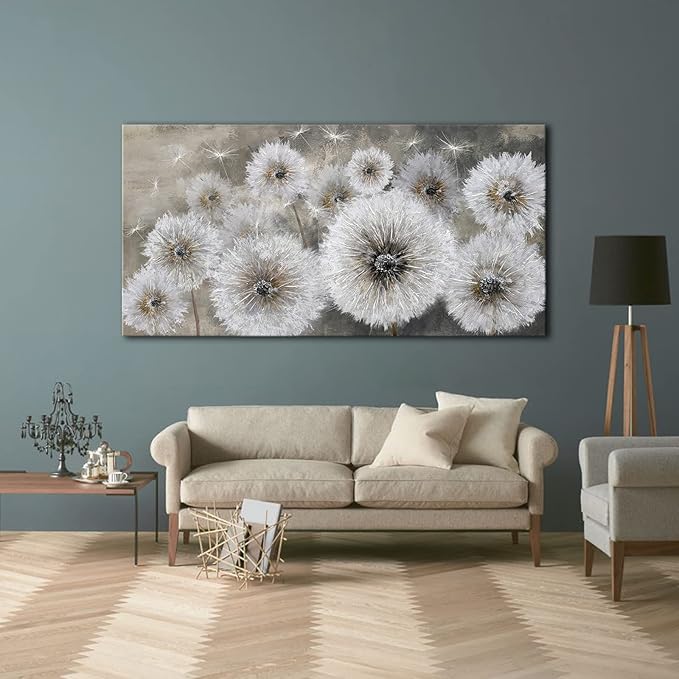 Pogusmavi Dandelion Farmhouse Wall Art for Living Room Pictures for Bedroom Wall Decor Canvas Paintings Framed Wall Picture for Bedroom Office Artwork Wall Decor Textured Art 30×60IN