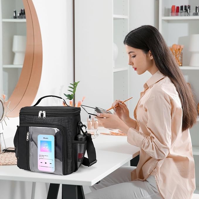 F-color Shower Caddy Portable - College Dorm Essentials for Guys with Hooks, Soft Crossbody Shoulder Strap, Multiple Pockets, Quick-Dry Shower Caddy for Dorm Travel Essentials, Black